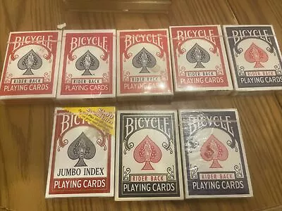 Vintage 7 Decks Bicycle Poker 4-808 Blue/Red Rider Back Playing Cards Sealed • $33