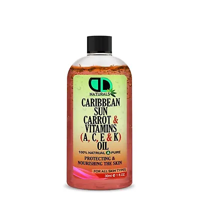 DD NATURALS 30ml Caribbean Sun Carrot & Vitamin E Oil For Deep Tan Healthy Skin • £3.89