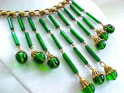 Vintage Unsigned Early Miriam Haskell Style Green Bead Necklace • $33