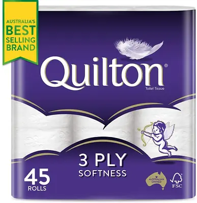$28.50 • Buy Toilet Paper 45 Rolls Quilton 3 Ply White Soft Tissue Bulk New