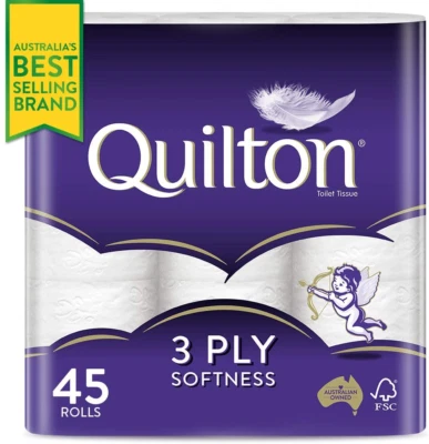 $25.99 • Buy Toilet Paper 45 Rolls Quilton 3 Ply White Soft Tissue Bulk New