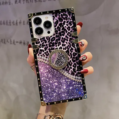 $14.71 • Buy For IPhone 14 13 12 11 Pro Max XS XR 78 Glitter Bling Leopard Marble Case W/Ring