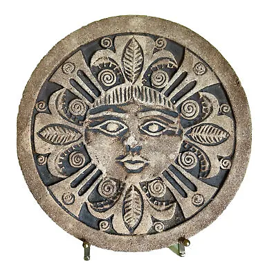 John Wenzel Studio Pottery Sun Face Round Tile Wall Signed Vintage 1970s 8.25” • $45