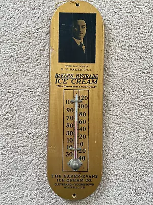 Vintage Baker's Hygrade Ice Cream 14  Wood Thermometer Cleveland Ohio • $249