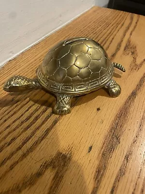 Vintage Mid Century Brass Turtle Bank Light Patina  • $55