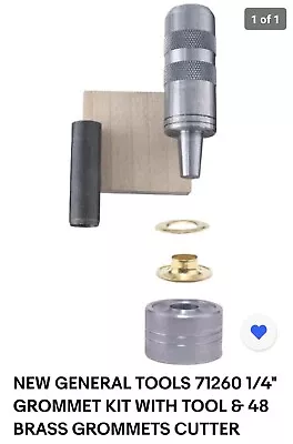 New General Tools 71260 1/4  Grommet Kit With Tool & 48 Brass Grommets Cutter  • $8.79