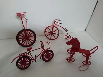 Vtg Miniature Tricycle Bicycle Unicycle  Red Wire Christmas Ornaments Lot • £34.05