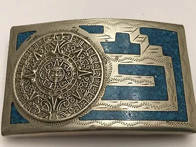 Vintage **mayan Calendar With Turquoise Southwestern Design Art Belt Buckle • $20