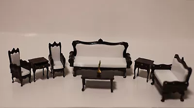 7 Piece Queen Anne Living Room Set 1:24 1/2 Scale Espresso Brown & Vase • $68.99