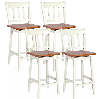 Costway 4PCS 24.5  Counter Height Dining Bar Chairs Swivel Bar Stools Cream • $269.99