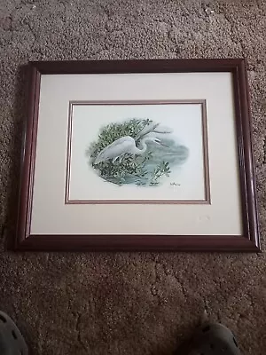 Vintage Don Balke Signed Lithograph Wildlife Great Egret Landscape 1988 Framed • $74.99