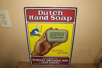 Vtg Dutch Hand Soap For Toilet & Bath 17  Embossed Metal Sign • $25