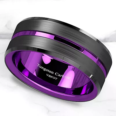 VBFOT New 8/6mm Black Tungsten Carbide Ring Thin Purple Line Men's Wedding Band • $12.09