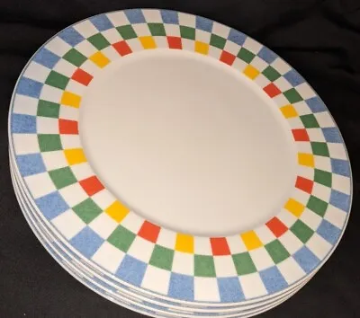 4 VILLEROY & BOCH Tipo Viva CHECKER DINNER PLATES - 12  Blue Green Red Yellow • $59.95