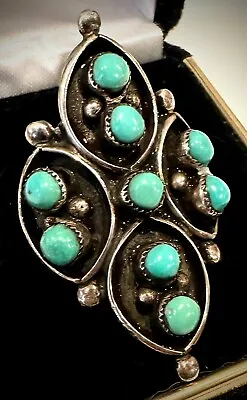 Sterling Silver Turquoise Large Indian Ring Size 7.5 - 8.2 Grams * • $125