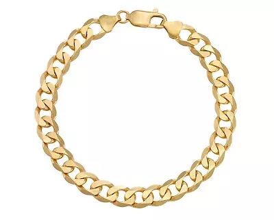 MEN'S  9CT YELLOW GOLD 8.5 Inch CURB BRACELET - UK HALLMARKED • £275