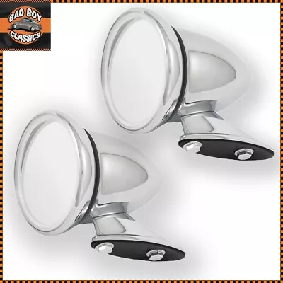 Classic Vintage Style Car Chrome Racing Bullet Torpedo Wing Mirrors Chrome X2 • $34.76
