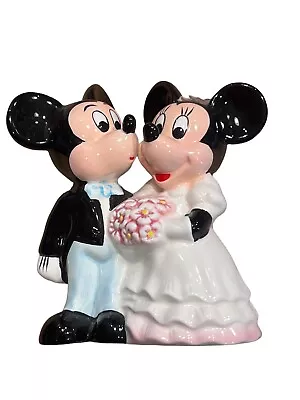 Mickey And Minnie Mouse Disney Bride Groom Wedding Cake Topper Figurine Ceramic • $29