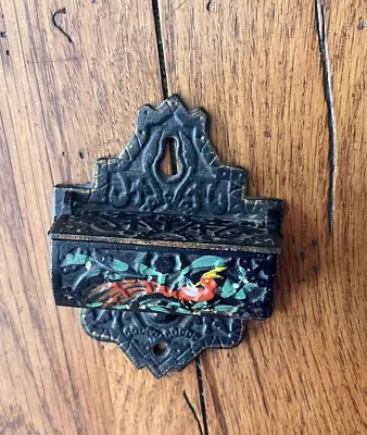 Vintage Cast Iron Wall Match Stick Holder With Cover Pennsylvania Dutch Bird • $13