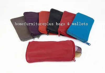 $24.95 • Buy Fine Genuine Leather Soft Glasses Spectacle Case Two Compartment Zipped Pouch