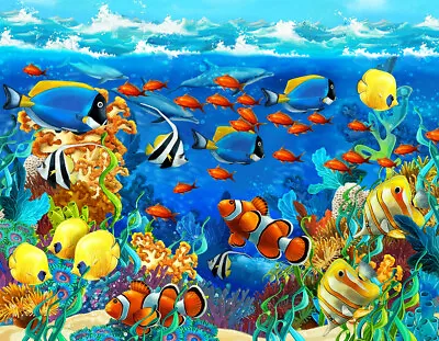 Under Water Sea Scape Aqua Wall Art Mural Self Adhesive Vinyl Wallpaper V4 • £35.20