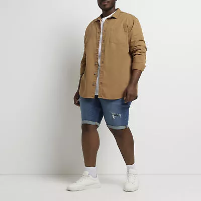 £10 • Buy River Island Mens Shorts Denim Big & Tall Blue Baz Rips Skinny Fit Bottoms
