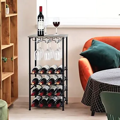 Wine Bottle Holder Wine Rack Freestanding Floor With Rustic Grey + No Wheel • $64.25