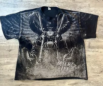 Miami Ink Biker Skeleton Black Shirt Size 2XL Men’s Vintage Affliction Style • $19.99