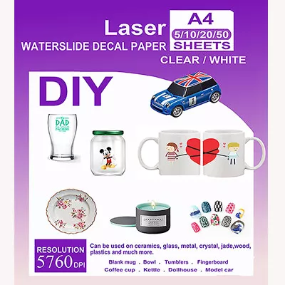 Waterslide Decal Transfer Paper Laser Clear / White A4 Size For DIY • $10.99