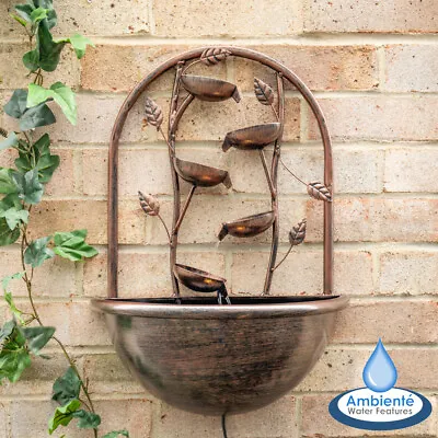 H55cm Water Feature Olso Cascading Leaf Wall-Mounted Fountain With Lights By Amb • £157.98