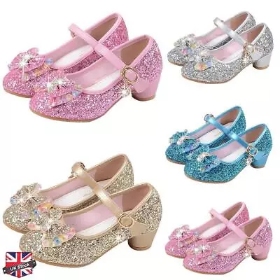 Girl Kids Princess Cinderella Fancy Dress Sandals Children Low Heel Party Shoes • £17.99