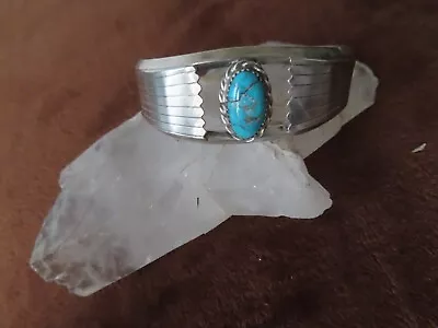 VINTAGE DARLENE THOMAS DCT NAVAJO INDIAN SILVER TURQUOISE STAMPED Cuff Bracelet • $397.45