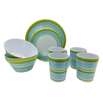 Melamine Dinner Set Camping Caravan Motorhome Boat 16pc Picnic Plates Bowls Mugs • £26.85