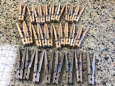 Vintage Wooden Clothes Pins Crafts Spring Clip Type Top Lot Of 28 • $14.99