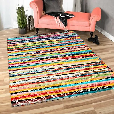 Home Recycle Mat Handmade Cotton Multi Coloured Chindi Rag Area Rug Floor Mat • £8.99