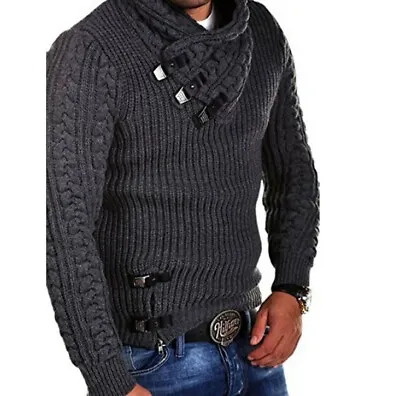 Mens Winter Pullover Cardigan Casual Sweaters Hoodies Knitted Jacket Turtleneck • $32.84