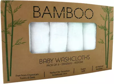 Premium Bamboo Baby Wash Cloths - Pack Of 6-25X25Cm - 400GSM : Super Soft Gentl • £16.38