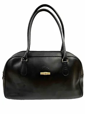 VTG Longchamp Roseau Black Leather Tote Purse • $124.99