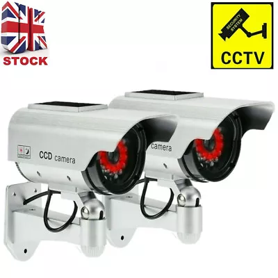 2 X Dummy Security Camera Solar Powered CCTV Surveillance Bullet Cam Fake IR LED • £13.99