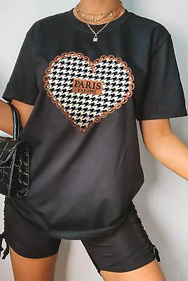 £7.90 • Buy Ladies Womens T Shirt Oversized Baggy Dogtooth Heart Paris Oversized T Shirt 