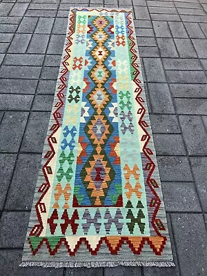 Handmade Afghan Hallway Runner Kilim 295 X 80 Cm Persian Tribal Wool Kelim • $312