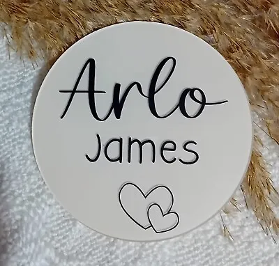 Baby Name Announcement Plaque - Newborn Reveal Sign - Hello World Disc - NewBaby • £7.95