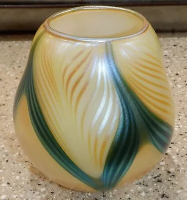 Charles Lotton Round 4.5” Iridescent Art Glass Vase ( Signed & Dated 1982 ) • $525