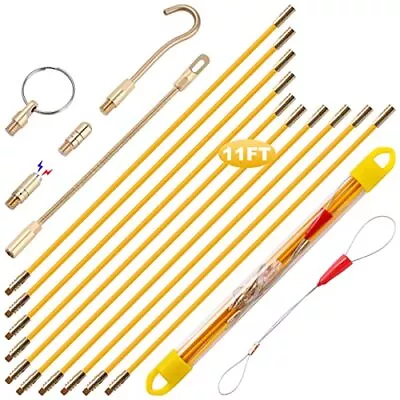 11' Fiberglass Running Electrical Wire Cable Pulling Fish Tape Kit With 5 Dif... • $25.38