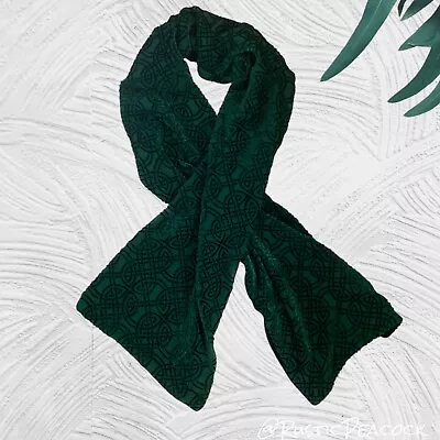 Abstract Necktie Scarf Womens 64  Green Velvet Velour Neck Wrap • $11.89