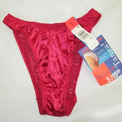 VTG NWT Maidenform Viva La Tanga! Panties Shiny Lycra Spandex Lace 5 RED Stretch • $34.99