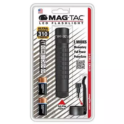 Maglite Mag-Tac LED 2-Cell CR123 Flashlight - Plain-Bezel Matte Black • $47.11