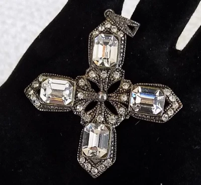 $24.99 • Buy Dainty Art Deco Sterling Silver Maltese Cross Pendant For Necklace Rhinestones