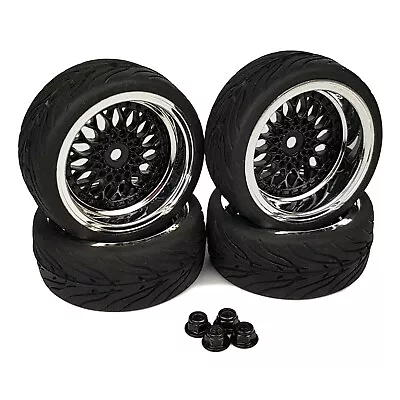 £22.99 • Buy 1/10 RC Road Wheels Tyres Black For Tamiya TT02 01 Porsche Martini 9mm 6mm O/s 