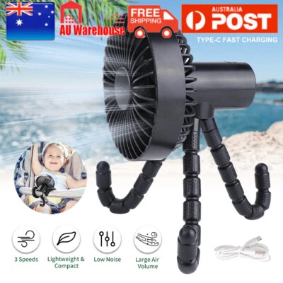 $22.89 • Buy Clip On Fan LED Handheld USB Mini Cooling Desk Stroller Pram Cot Car Portable AU